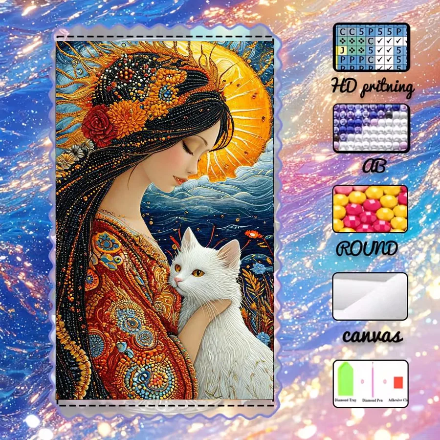 

1 piece - 5D-DIY - Flocking cloth - Special drill - Diamond painting set - Women and cats - Mosaic - Diamond art