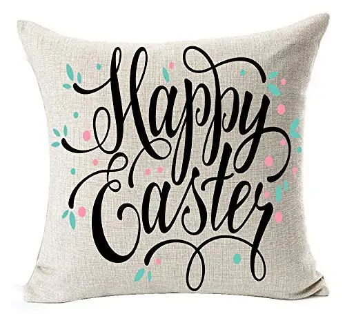 Best Gift Happy Easter Characters Beautiful Funny Color Eggs Bunny Rabbit Decorative Cotton Linen Throw Pillow Case Cushion Case