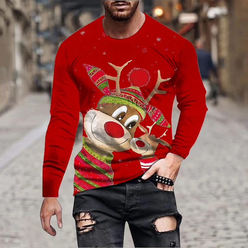 

Santa Claus Reindeer 3D Print T-Shirts Men's Christmas Long Sleeve T Shirt Streetwear Pullovers Harajuku Tops Kid Tees Clothing
