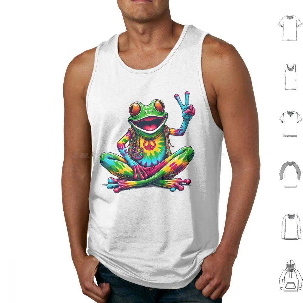 Tie-Dye Frog Peace Sign Hippie Tank Tops Vest Sleeveless Frog Peace Psychedelic Toad Tie Dye Mom For Husband Wife Mom