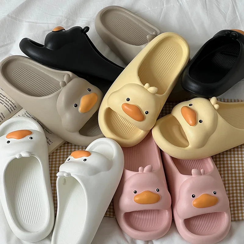 New Summer Women Slippers Men Cute 3D Cartoon Duck Fashion Outdoor Family Slides Sandals Couple Beach Soft Comfort Indoor Shoes