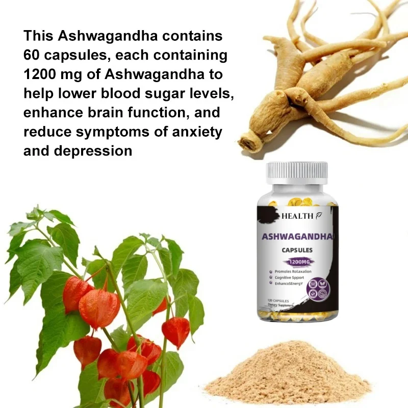 Hot Selling Ashwagandha Herbal Supplement 1200mg, 120 Capsules - Vegetarian, Non-GMO, Gluten Free, Ashwagandha Root