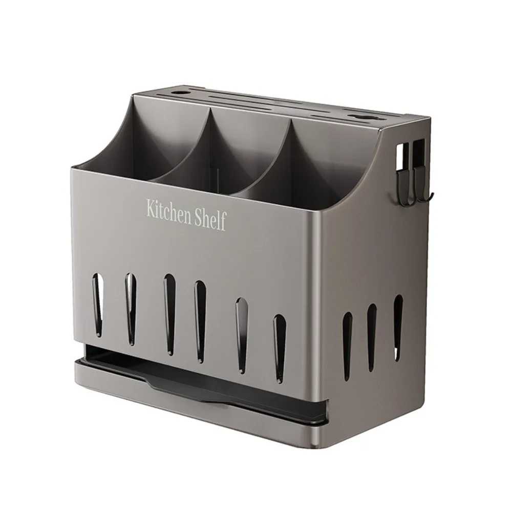 

With Drain Tray Cutlery Holder Integrated Stainless Steel Chopstick Cage Large Capacity Hangable Spoon Fork Organizer Home