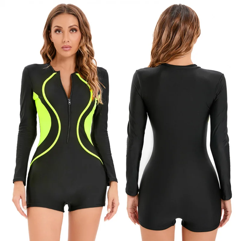 

One-Piece Long Sleeves Surfing Suit Sun Protection Women's Swimsuit Boxer Diving Suit Sexy Swimsuit Zipper Swimsuit Women