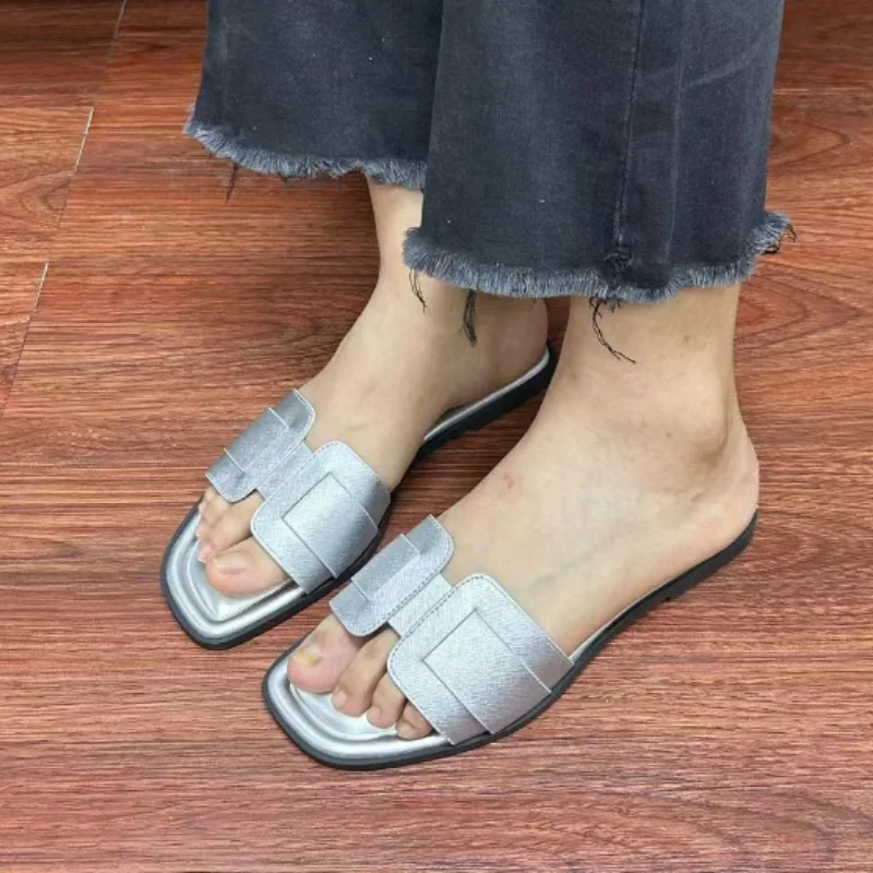 2024 Causal Women Slippers Flat Bottom Beach Shoes for Ladies Trend Brand Design Summer Outside Big Size Open Toe Female Slides