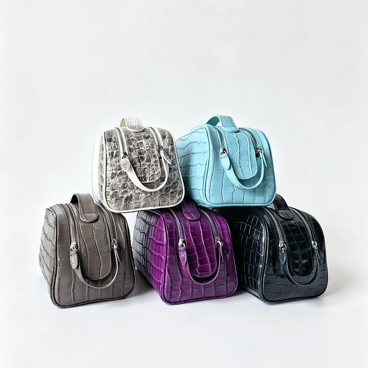 Echtleder-Kosmetiktasche mit Krokodil-Textur, Reise-Kosmetikbeutel, große Kapazität, Unisex-Organizer, mehrere Farben zur Auswahl. – Detail 6