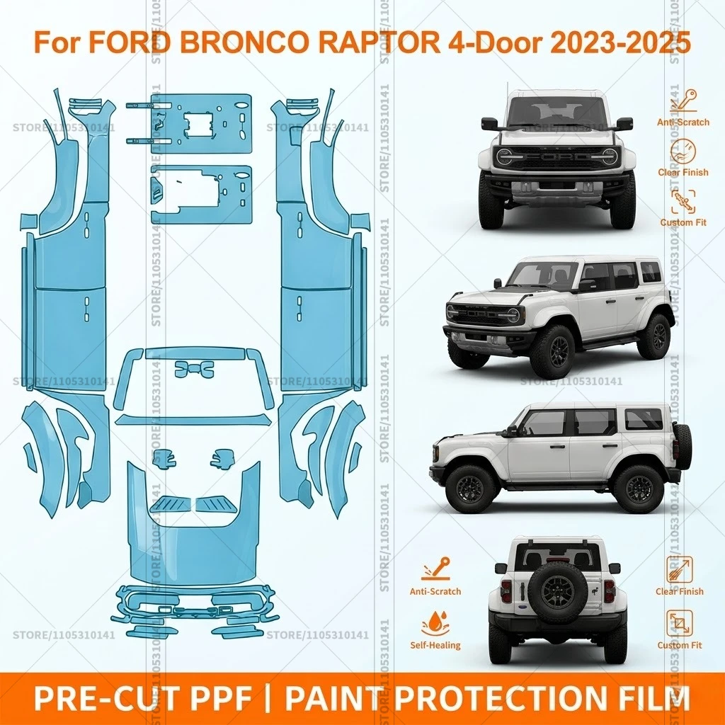 

Предварительно нарезанная прозрачная защитная пленка PPF для бампера, автомобильная прозрачная пленка для Ford Bronco Raptor 4-дверный 2023-2025