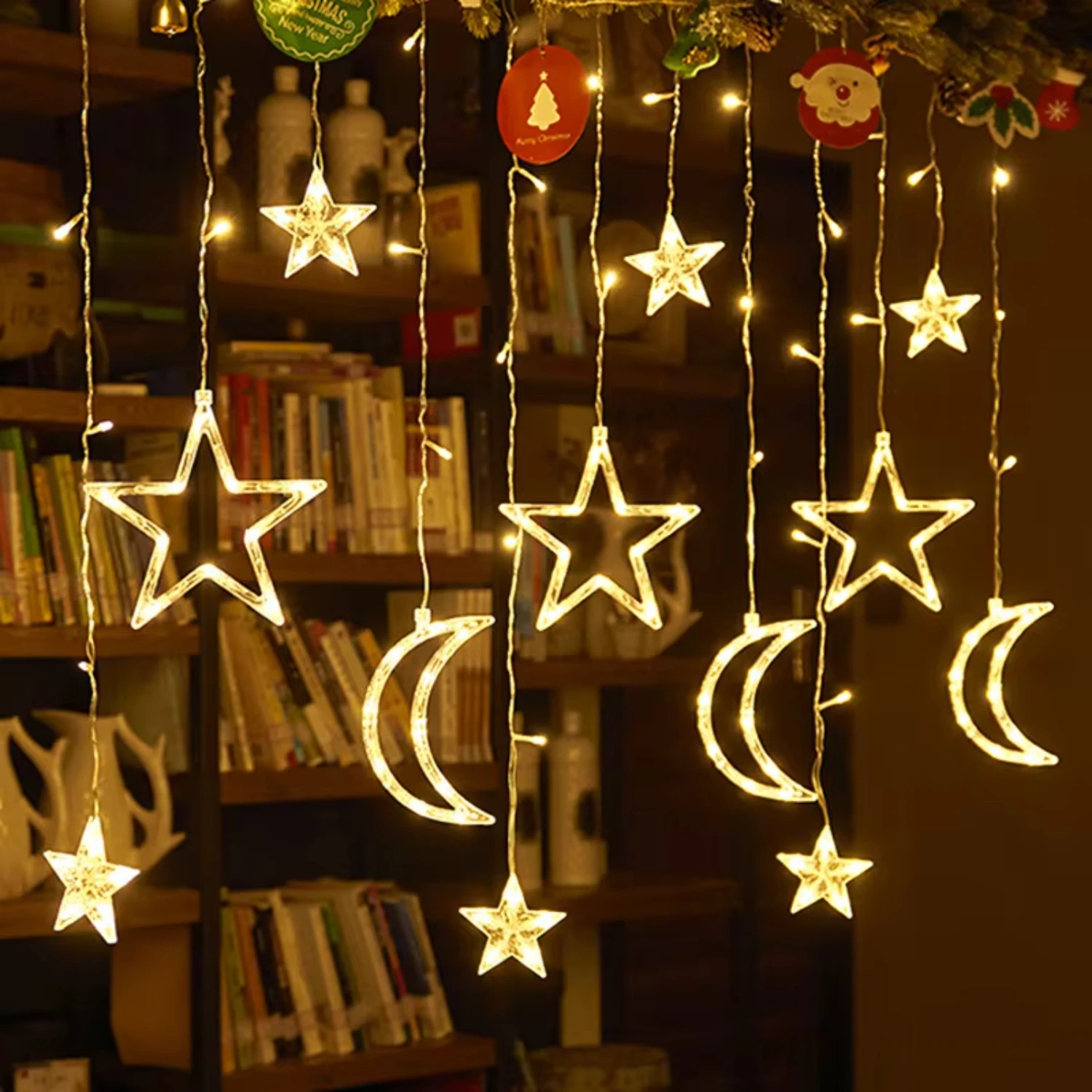 

Factory moon and shape led curtain light Christmas decorations ornaments Eid Mubarak Ramadan Christmas tree lights