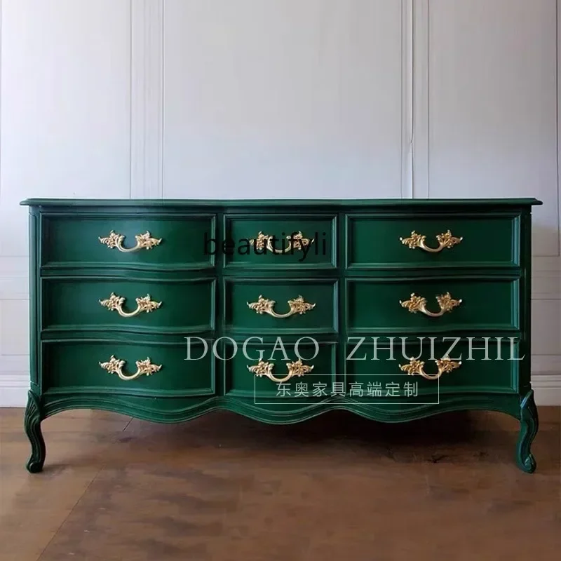

X1French solid wood retro old multi-drawer storage side cabinet neoclassical European entrance cabinet