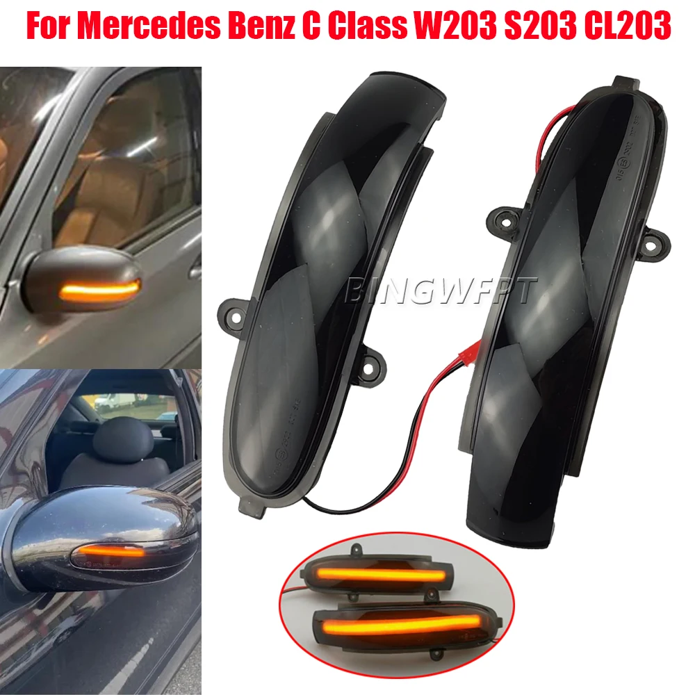 2PCS For Mercedes Benz C W203 T-Modell S203 2000-2007 Turn Signal LED Side Mirror Light  Dynamic Indicator Blinker Sequential