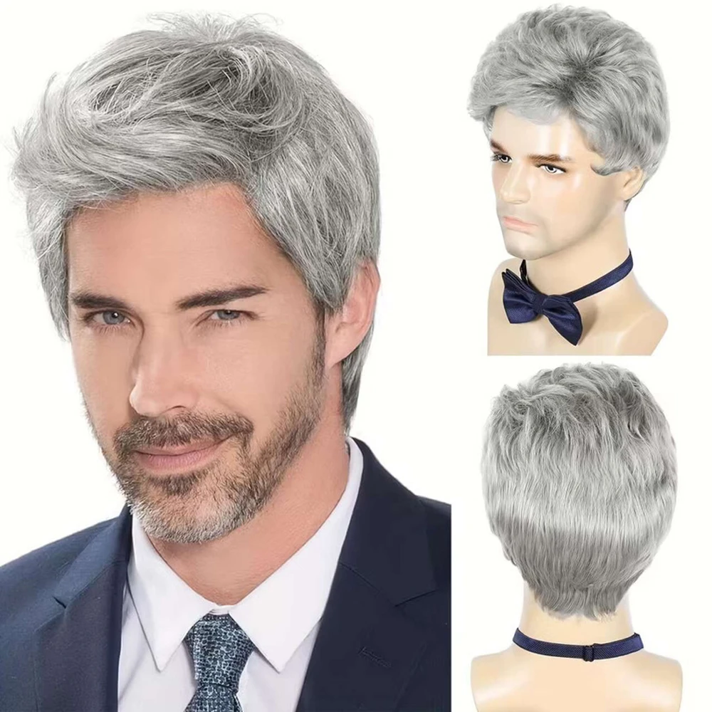 Cross Border Specialized For Foreign Trade Wigs Men's Split Short Heard High-temperature Silk Fashion Styling Gentleman's Hair 2