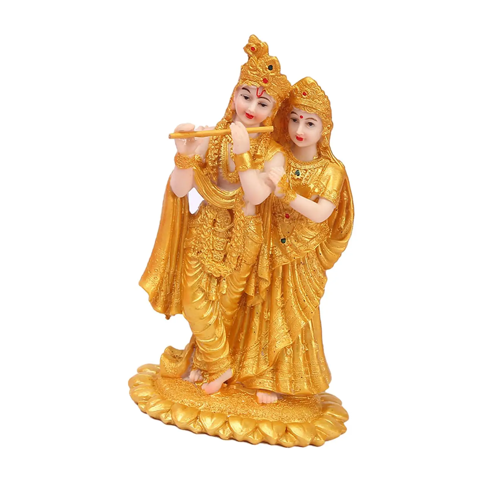 Índia Radha Krishna estatueta estátua, resina escultura coleção, artesanato para casa, escritório, tampo de mesa, dourado, elegante, 4x3x7.4"