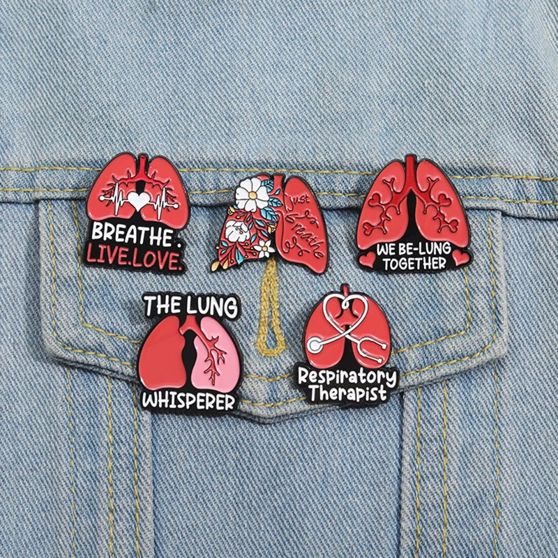 LIVE LOVE Pines Lapel Badges WE BE LUNG TOGETHER Jewelry Gift for Friends Iung Organ Enamel  Brooch Custom BREATHE