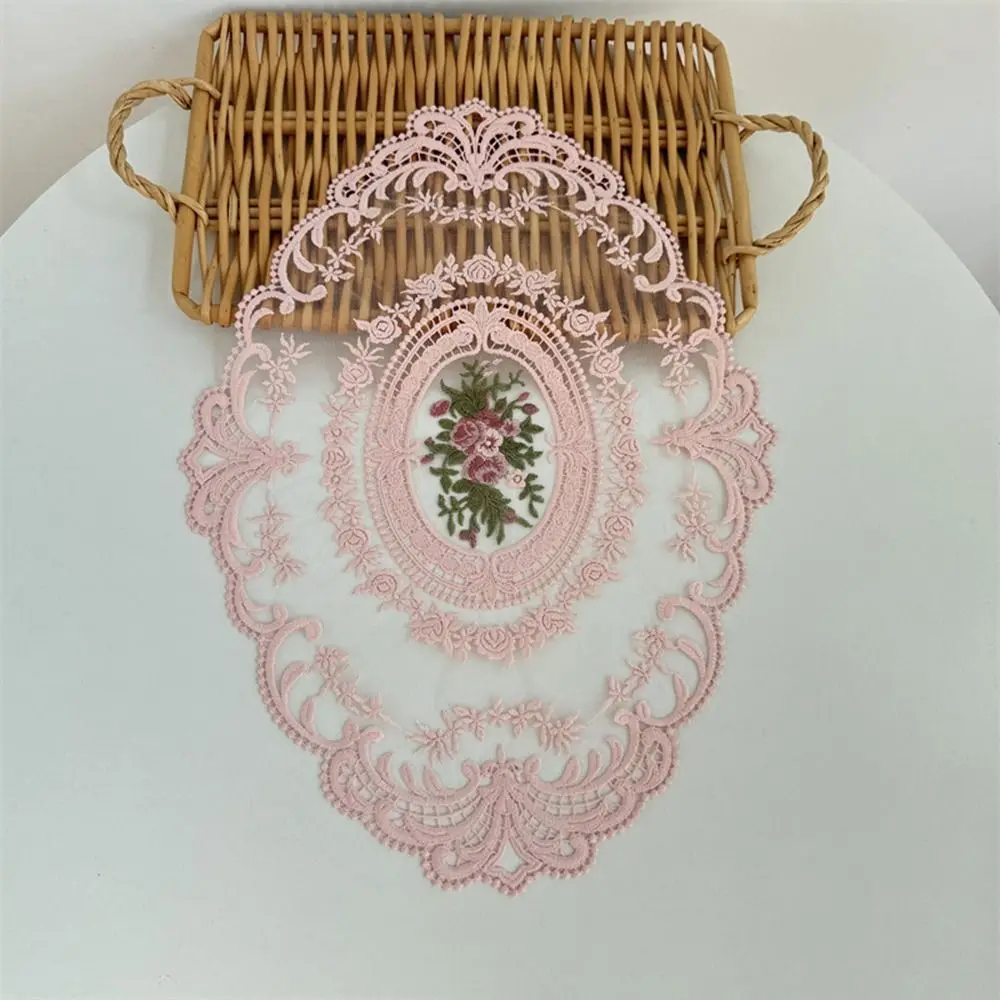 Oval Lace Embroidered Coaster Anti-scald Photo Props Insulation Dining Mat European Style Headboard Decorative Pad