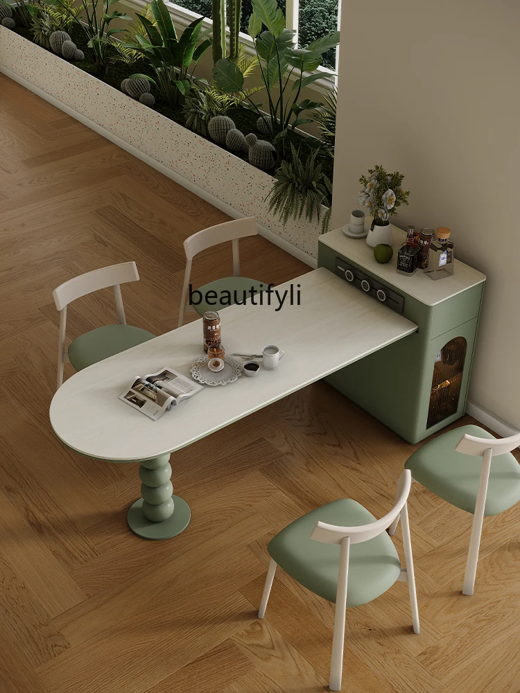 

French style small apartment slate island table integrated retractable simple modern center guide table plus dining table