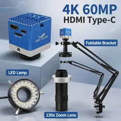 48MP 4K 1080P HDMI USB Industrial Video Digital Microscope Camera 130X Zoom C Mount Lens supporto a sbalzo per riparazione saldatura