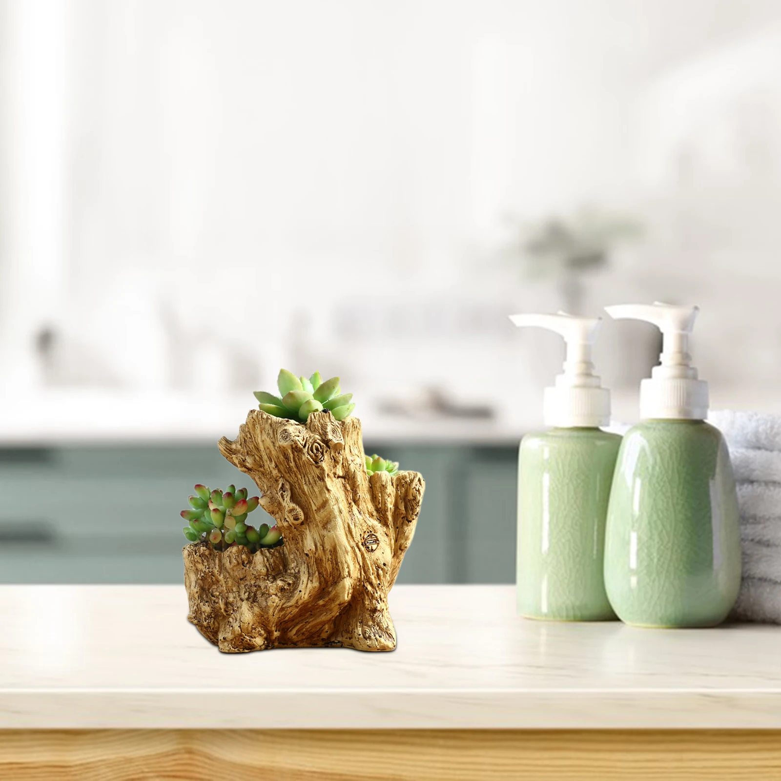 Vaso de flores de resina com design de raiz de árvore simulada, plantador de mesa amarelo para suculentas, cacto, decoração interna e externa