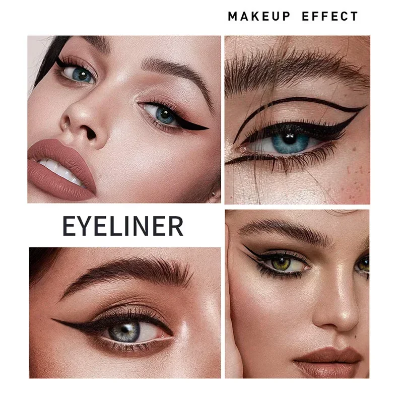 Heallor Waterproof Fast Dry Black Eye Liner Pencil with Eyeliner Big Seal Stamp Liquid Eyeliner Pen Double-ended Eyeliner Cosmet