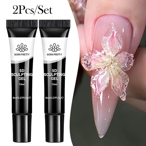 BORN PRETTY 2 uds 5D escultura de uñas Gel transparente 8g Gel de moldeo delineador de uñas Gel flor en relieve decoración de uñas joyería Gel adhesivo