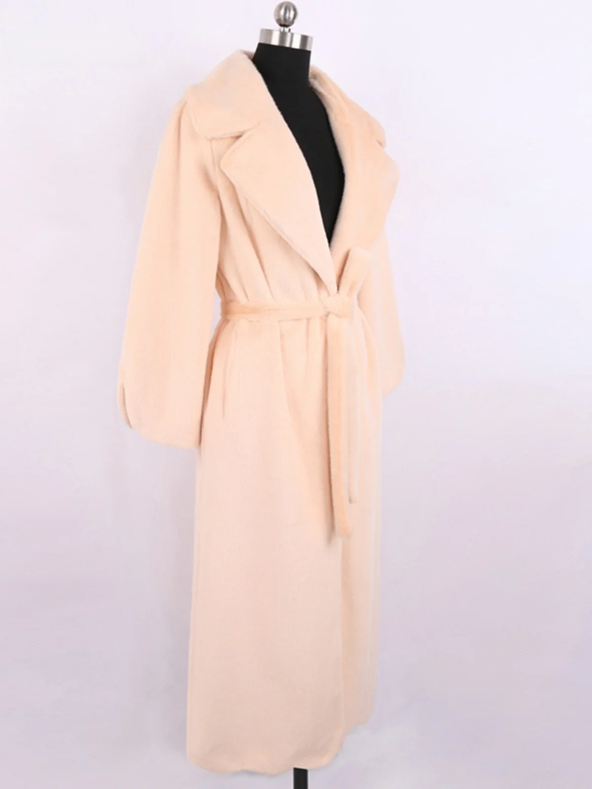 

Nerazzurri Women's Ultra-Long Tailored Collar Mink Coat Soft Thin Eco-Friendly Faux Mink Fur Coat with Belt Korean Style