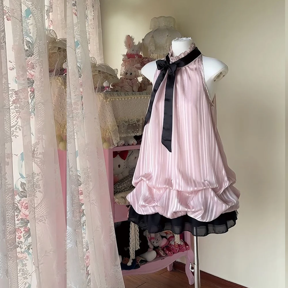 

Cute Women's Sleeveless Retro Japanese Bubble Skirt Tank Top Loose Retro Cute Japanese Beach Vacation Party Fashion Dress