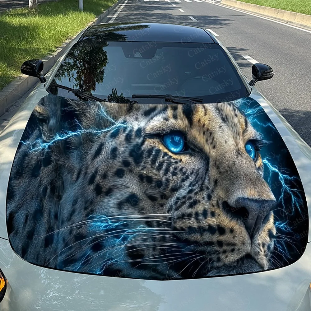 

Blue Red Leopard Car Hood Sticker PVC Self Waterproof Stick, Striking Auto Exterior Accessories Decor Protect Gift for Car Lover