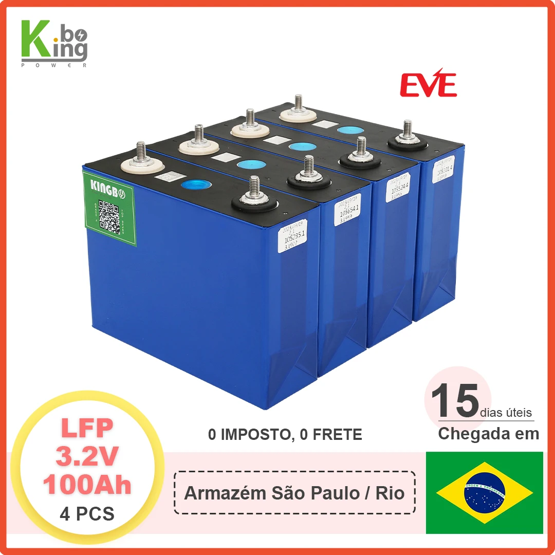 Brazil Kingbo Power EVE100Ah 4PCS  3.2V 100Ah Lindoviver lifepo4 Prismatic Battery Cells