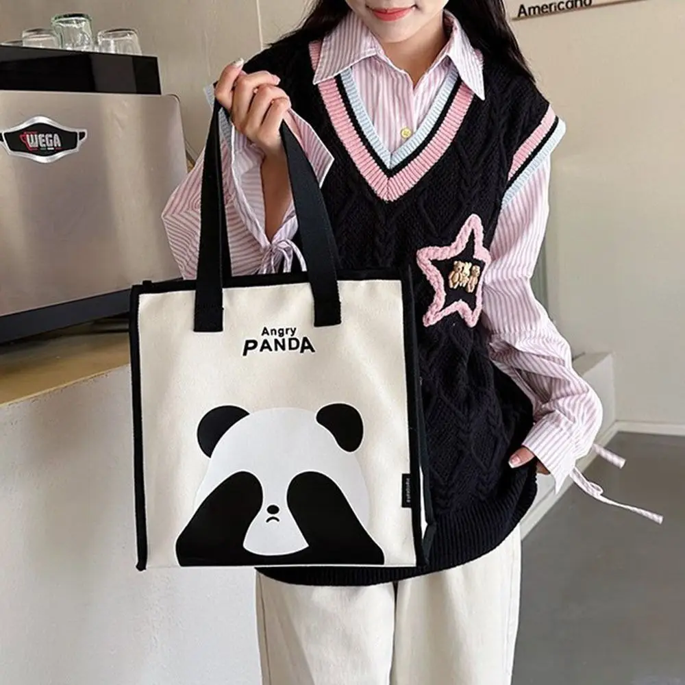 Large Capacity Panda Canvas Bag Commuting Shoulder Bags Reusable Student Handbag Fashionable Messenger Bag Shopping Bag