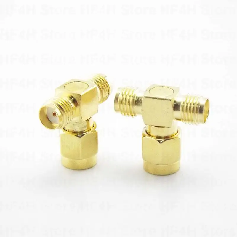 RF Coaxial Connector 3 Way T Type SMA Male Plug to 2 SMA Female Jack Adapter Splitter Antenna Converter Gold-Plated Brass B4