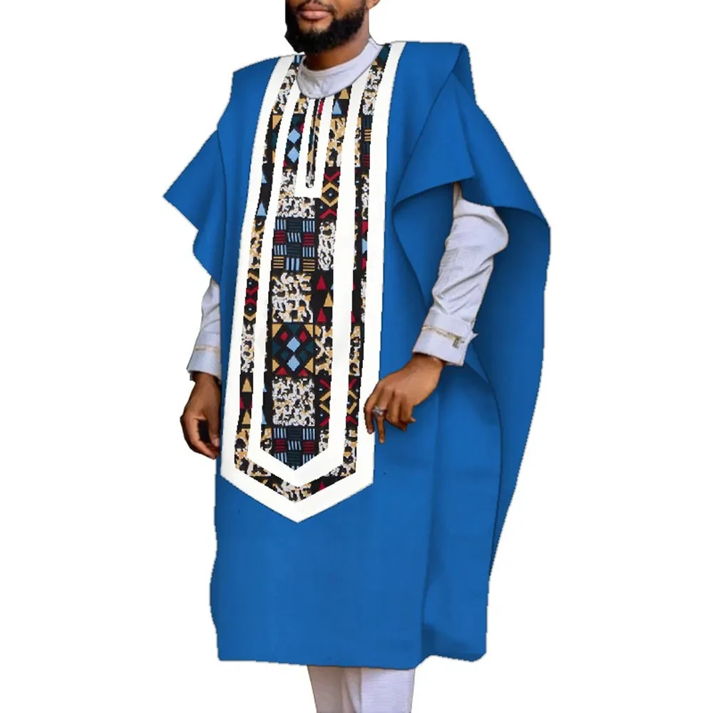 

African Clothes for Men Patchwork Long Loose Coat Dashiki Men's Attire Africa Traditional Agbada Robe Coat WYN1319