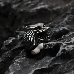 European and American Retro Men's Titanium Steel Ring Personalized Animal Wolf Head Stainless Steel Ring Jewelry