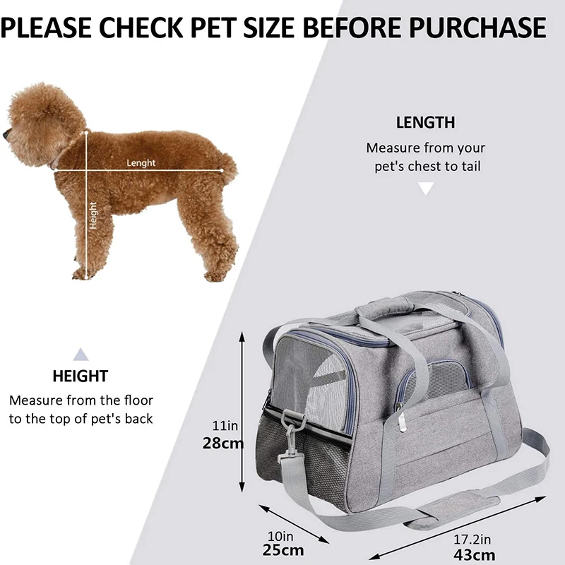 Travel Bag for Dog Cat Softl Pet Carriers Portable Breathable Foldable Bag Pets Transport Handbag with Locking Safety Zippers