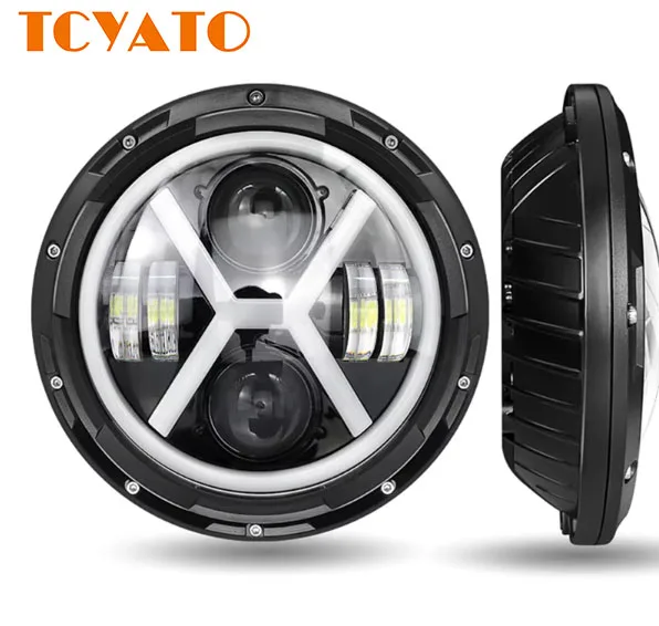 TCYATO 7-Inch LED Round Car Headlights with Hi-Lo Beam and Angel Eyes Motorcycle Work Light Auto Exterior Lighting
