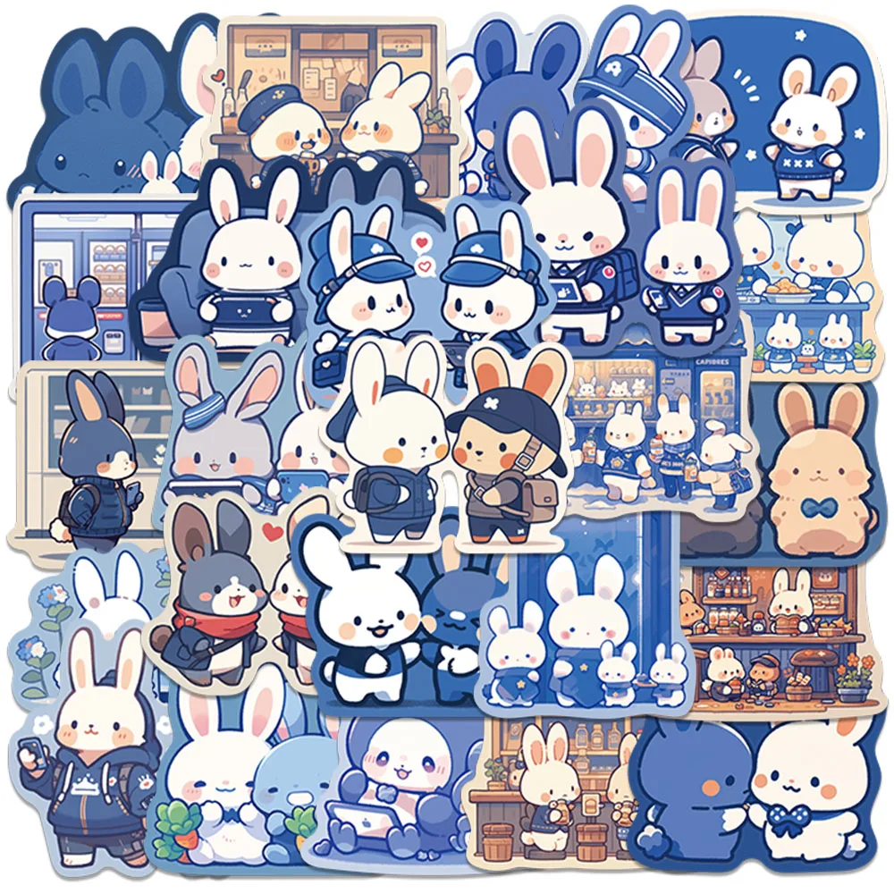 

50pcs Funny Cute Cartoon Animals Blue Rabbits Bunny Stickers Waterproof Graffiti For Luggage Laptop Guitar Phone Vinyl Decals