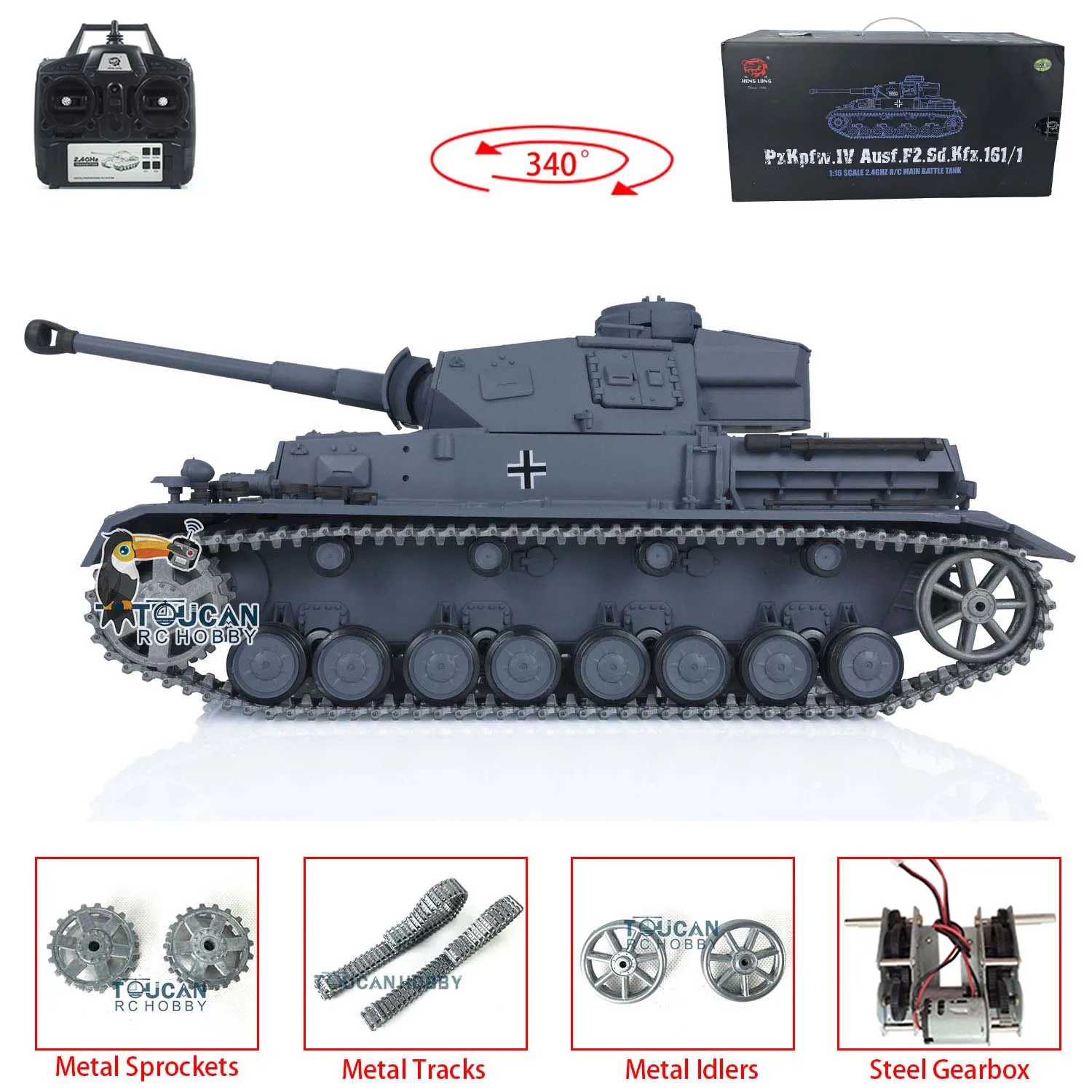 Henglong 1/16 Panzer IV F2 RC Tank 3859 7.0 Ulepszony RTR z metalowymi gąsienicami Niemiecki model z II wojny światowej dla dorosłych TH17398