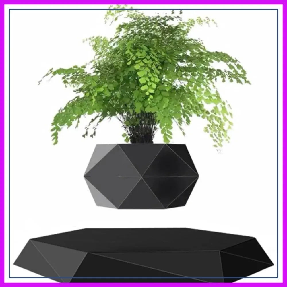 

Magnetic Levitating Flower Pot, Black Hexagon Suspension Floating Plant Pot, 360° Rotation, Home Office Desk Decor