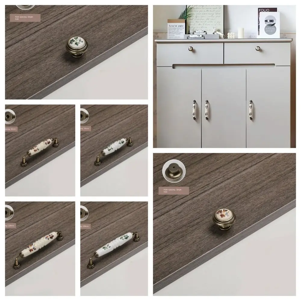 سبائك الزنك السيراميك مقابض للخزانة البرونزية خمر مقابض أدراج الأخضر/الأحمر يترك المقابض الأوروبية درج يسحب خزانة مضمد #6