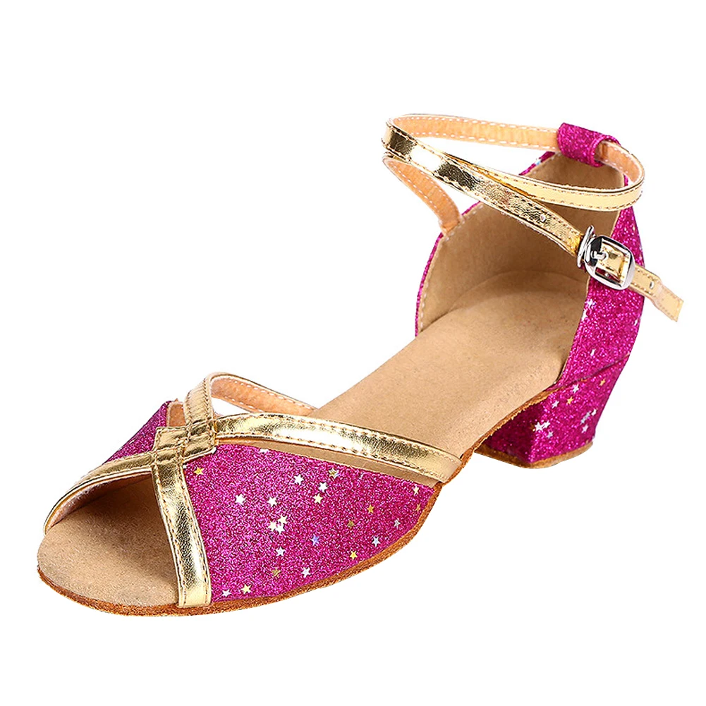 Girls Princess Shoes Sequined Latin Dance Shoes Peep-Toe Sandals Pumps with 3cm Heel  Pearl Crystal Bling Kids School/Team Shoes