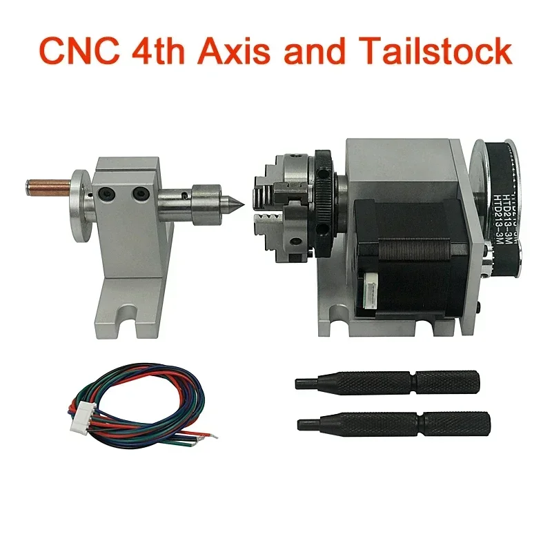 DIY CNC 4th Axis Rotary Axis 50mm 3jaw Chuck and Activity Tailstock 44mm Center Height for Engraving Milling Machine Use