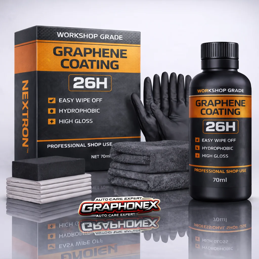 NEXTRON 26H Graphene Ceramic Coating Kit (70ml)–Workshop Grade Hydrophobic High Gloss Paint Sealant,Professional Auto