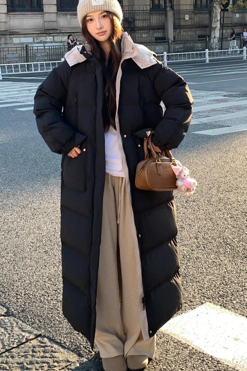 Winter Fashion Women's Down Cotton Jacket Hooded Commuting Oversized Long Parkas Cotton Jacket