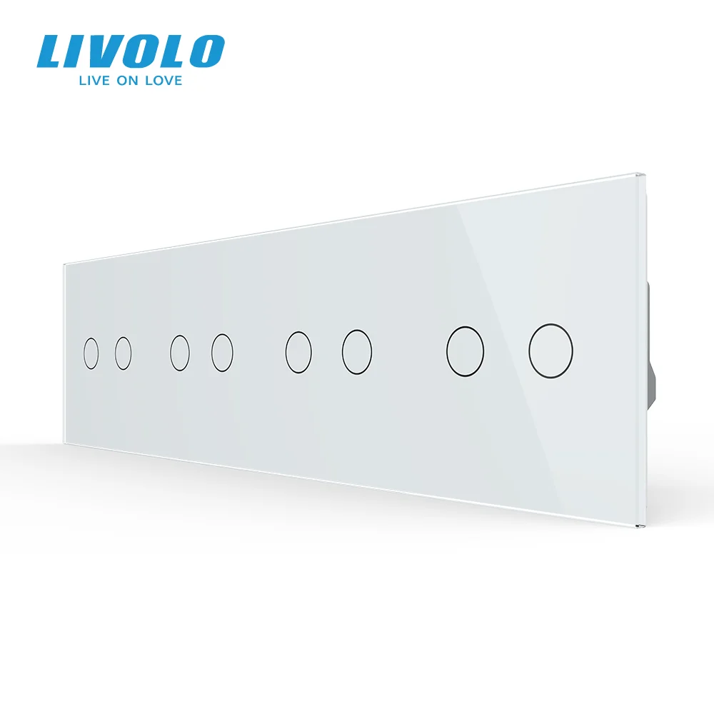 Livolo EU Standard 8 Gang 1 Way Touch Switch, Free Combination Luxury Quadruple Panel Wall Switch,Crystal Glass Panel-222mm