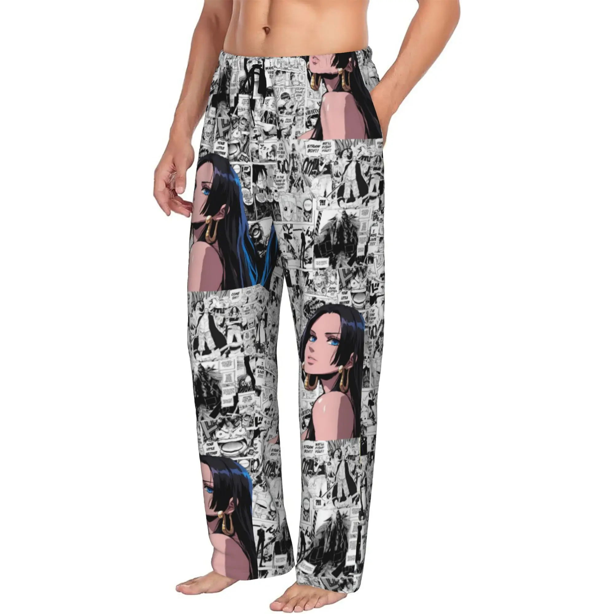 

Custom Boa Hancock Japan Manga Pajama Pants for Men Hot Sleepwear Lounge Sleep Bottoms Stretch with Pockets
