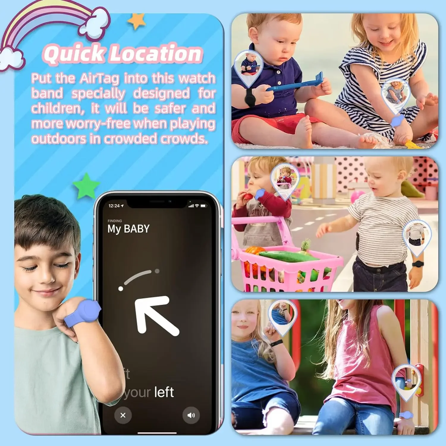 Pulsera AirTag impermeable para niños, pulsera oculta con etiqueta de silicona suave, rastreador GPS ligero para Apple Watch Band para niños