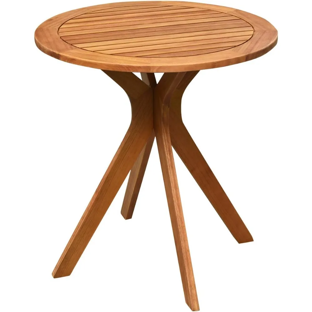 

27.5 Inch Eucalyptus Wood Outdoor Patio Bistro Table, Round Wooden Table w/X Base, Coffee Side Bistro Table for Garden, Backyar