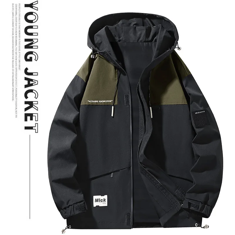 

Color-Block Hooded Jacket Versatile Stylish Casual Loose-Fitting Plus-Size Men's Chubby Friendly