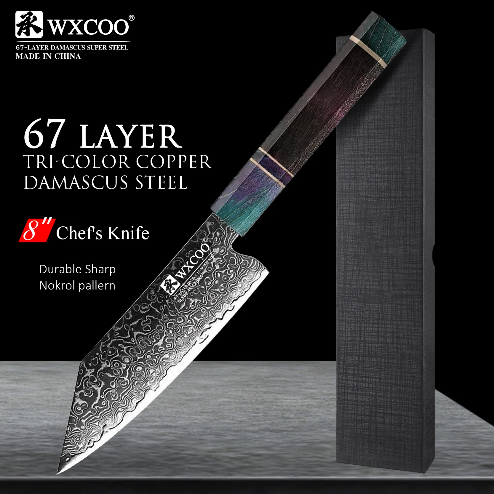 

Chef Nakiri 67 Layers VG10 Core Japanese Santoku Knife 5.5Inch Damascus Kiritsuke Knife Meat Cleaver Wood Handle with Gift Box