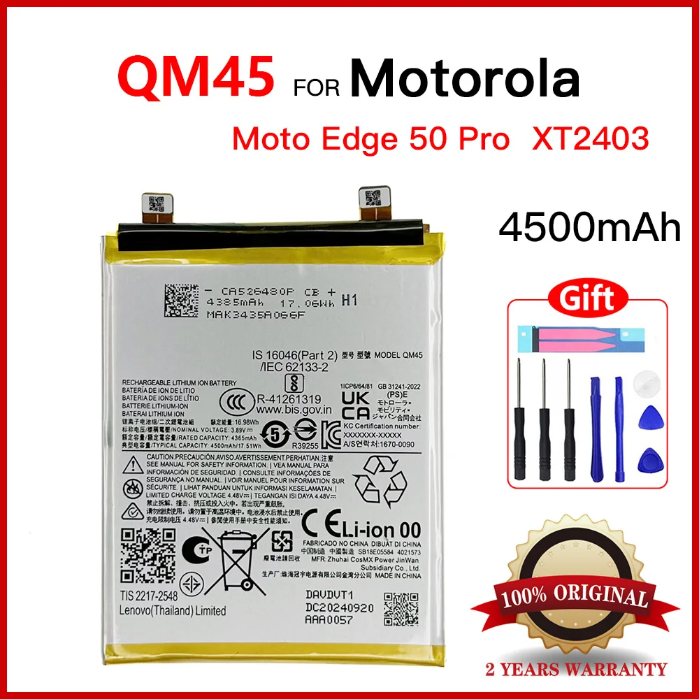 Genuine QM45 Original Battery For MOTOROLA MOTO Edge 50 Pro, XT2403-1, XT2403-2, 3.89V 4500mAh batteria + Free Tools