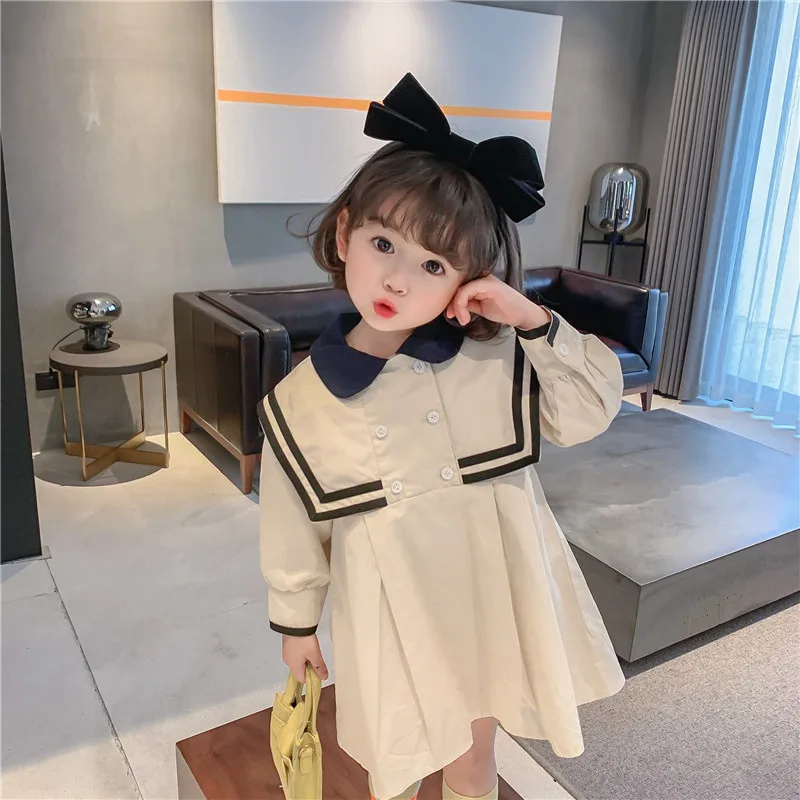 

Girls' Dress College Style Fashionable New Autumn Outfit Children's Navy Style Jacket Baby Dress