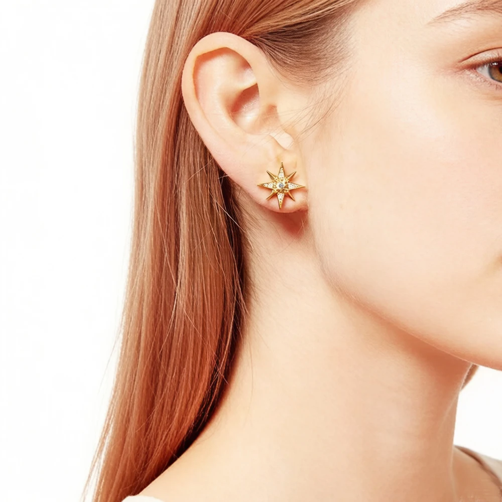Magic Star Spell Studs Earrings Europe Yellow Gold Color Handcrafte Jewelry For Women Shine 925 Sterling Silver Gift